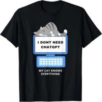 Cat GPT Working Ai Cat Tee, Cool Lazy Cat Using Computer T-Shirt XXXXXL įvairiaspalvis