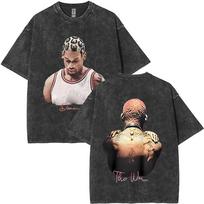 Washed Vintage Dennis Rodman The Worm Graphic Tshirt Men Women Hip Hop Fashion Oversized T Shirts Basketball Boys Streetwear S gray
