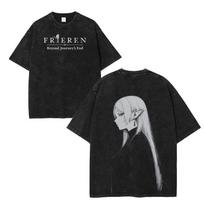 Anime Frieren Beyond Journey's End T-shirt Manga Gothic Washed T Shirt Men Women Clothing Short Sleeve Casual Cotton Tees Tops XXXL gray
