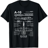 A-10 Thunderbolt II Aircraft Blueprint Graphic Tee Casual Round Neck Cotton T-Shirt for Men L gray