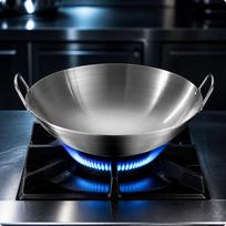 HeavyDuty Round Bottom Wok | Uncoated Cooking Surface, Brushed Silver Finish, Stainless Steel Wok, 38CM