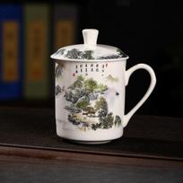 500 ml kinų stiliaus kaulinio porceliano puodelis su dangteliu, Jingdezhen mėlynas ir baltas porcelianinis arbatos puodelis, biuro gėrimų puodelis, kelioninis arbatos indas white