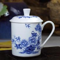 500 ml kinų stiliaus kaulinio porceliano puodelis su dangteliu, Jingdezhen mėlynas ir baltas porcelianinis arbatos puodelis, biuro gėrimų puodelis, kelioninis arbatos indas