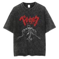 Vasaros Anime Berserk skalbti marškinėliai Retro Punk medvilniniai vintage marškinėliai Harajuku laisvalaikio moterims vyrams trumpomis rankovėmis viršutinė dalis M black