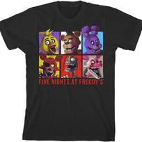 Five Nights at Freddy's Character Squares Boy's Black T-Shirt M juoda