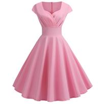 Women's Fashion Casual V-Neck Short Sleeve Color Knee Length Dress L rožinė