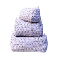 Quilted Multi Functional Storage Bag Set M Size with Floral and Nature Pattern Embroidery for Cosmetics and Accessories Organizer One Size gray