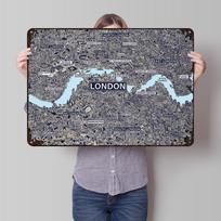 London City Map Illustration Poster Customized Vintage Metal Signs Wall Art Retro Tin Plaque for Home Decorations Custom Plate 20x30cm（7.8x11.8inch） gray