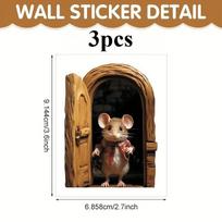 Cute Mouse Open Door StickerFunny Wall Prank Peel and Stick Sticker DecalPremium Quality Vinyl Bumper Stickers for Home Decor. black
