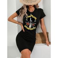Guns N Roses Guns Flowers Concert Same Slash Rock Hip Hop Plus Size Women's Short-sleeved Dress Clothes Breathable Dress 4XL juoda