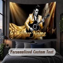 Individualaus vardo teksto gobelenas, Elvis Presley dekoratyvus sieninis kabinamas elementas, foninis gobelenas namų miegamajam 100cmx150cm brown