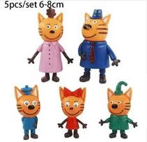 5Pcs/Bag 6-8Cm Russian Cartoon Anime Kid-E-C Action Figure Baking Decor Cake Figurine Three Little Kittens Model Cat Kids Toy orange