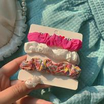 Women's Beckuff Bom Bom Hair Ring Scrunchie 3-piece set black beige
