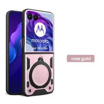 Šarvuotas tvirtas OTT-BOX dėklas, skirtas Motorola Moto Razr 70 Ultra 60 50 Razr Ultra 2026 2026 Plus 2026 Besisukantis žiedas Stovas Apsauginis dangtelis Moto Razr 60 rožinio aukso spalvos