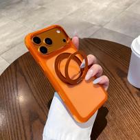 360° besisukantis magnetinis stovas, odos pojūčio smūgiams atsparus dėklas, skirtas iPhone 18 Pro max 17 Pro 16 15 14, Magsafe, atsparus dilimui dangtelis iPhone 18 Pro Max oranžinė