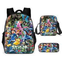 Naujas Pokemon Pikachu kuprinė vaikams studentams Patogus poliesterio lengvas mokyklinis krepšys 3pcs