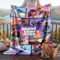 Warm Flannel Blanket GTA Pattern, Lightweight Comfortable Throw Blanket for Bed Sofa Use 80cmx120cm white