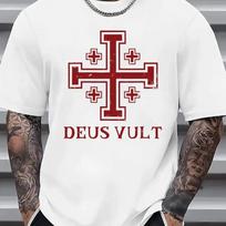 Unisexs Deus Vult Jerusalem Cross Medieval Crusader Graphic Tshirt Casual Unisexs And Unisexs T Shirt Historical Faith Streetwear 4XL brown