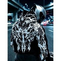 Abstraktaus Skeleto Liepsnos Grafinio Spaudinio Vyriškas Hoodie Per dydį Biker Gatvės Stiliaus Hip Hop Megztinis S gray