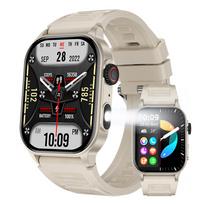 LIGE KM02 Vyriškas laikrodis lauko žibintuvėlis IP68 vandeniui atsparus išmanusis laikrodis Vyriški širdies ritmo sportiniai išmanieji laikrodžiai silicone strap smėlis
