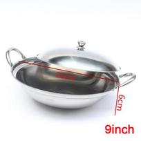 Stainless Steel Griddle Induction Frying Pan Cooking Thickened Dry Pot Wooden Individual Handle Kitchen Supply Double Ear gray