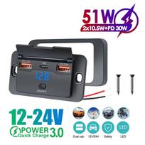12V 24V Automobilinis Type C Telefono Įkroviklio Lizdo Skydelis Su Jungikliu PD+QC3.0 Greitas Įkrovimas Keli Lizdai Dvigubas USB Lizdas LED Lemputė Automobiliui Sunkvežimiui Jūrinei Transporto Priemonei
