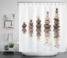 Pebble Printed Shower Curtain Mildew Washable Curtain with Hook Bathroom Decorative Curtain Rocks 3D Shower Curtains 240*180cm W90xH180cm white