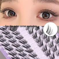 Fox-like Outer Corner Lash Clusters: Glue-Free, Segmented False Eyelashes for a Dense, Camera-Ready Look Glue, 10 rows fox-like outer corner, single box white
