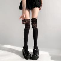Women's Sexy Black Lace Splicing Stockings JK Lolita Lace-trimmed Spring Autumn Long Tube Socks Sweet Girls Over Knee Sock juoda