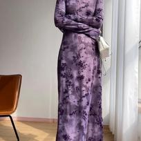 Hong Kong style retro mesh printing long dress slim fit pure desire three-dimensional jacquard retro waist fishtail skirt XL gray