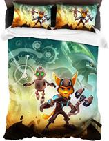 Cartoon  Ratchet & Clank Pillowcase Bedding Set Adult Boy Girl Bedroom Decoration Children Single Double Large Size 135x200cm blue