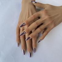 Mesmerayz Rose Chrome Soft Gel Press-On Nails | 24 Reusable Almond-Shaped Artificial Nail Tips | Mirror Glossy Finish | No Glue Needed | Trendy DI beige