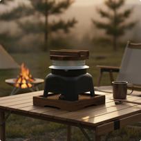 Portable Outdoor Rice Cooker | Traditional, with Wooden Tray, for Camping 16CM Black 12CM juoda