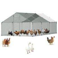 VEVOR Large Metal Chicken Coop 3 x 5.95 x 2 m Walk-in Chicken Run House, Spire Roof Hen House Enclosure with Cover and Security Lock