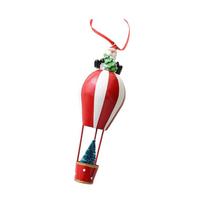 Metal Christmas Hot Air Balloon Hanging Ornament with Ribbon Loop, Santa-Themed Piece for Tree, Wreath, and Home Use red
