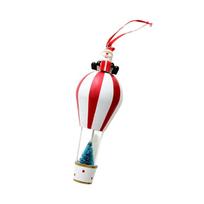 Metal Christmas Hot Air Balloon Hanging Ornament with Ribbon Loop, Santa-Themed Piece for Tree, Wreath, and Home Use