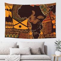 Stylish Africa Map Tapestry Boho Tribal Ethnic Decor Wall Hanging Poster Geometric African Continent Art for Living Room 150x100cm black