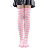 Iki šlaunų kojinės Moteriškos Dryžuotos Ponios Mergaitės Juodos Baltos Rožinės Ilgos Virš Kelio Kojinės femboy Cosplay Lolita Harajuku Y2k One Size pink