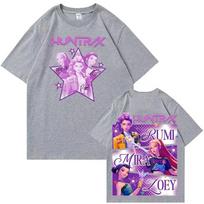 Kpop Demon Hunters Fanmerch Mira Rumi Zoey Huntrix Shirt Summer Graphic Shirts Fan Gift Women Casual Cotton Oversized Tees 4XL gray