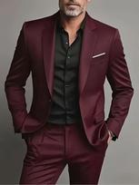 Bordo Spalvos Vyriški Kostiumai Viengubo Krūtinės Peak Atlapu Slim Fit Vyriški Drabužiai Prabangus 2 dalių Švarkas Kelnės Vestuvių Pilni Rinkiniai 2025 4XL bordinė