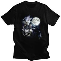 Vilkai, ulėjantys į mėnulį Marškinėliai Unisex Trumpomis Rankovėmis Marškinėliai Streetwear Grafiniai Marškinėliai 100% Medvilnė Laisvi Per dideli Drabužiai XL gray