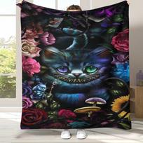 Alisa stebuklų šalyje Animacinis Česhyro katinas Flanelinis pledas, Itin minkštas šiltas pliušinis užklotas namams Miegamojo Lovos Sofos Dangalas Vaikų Dovana 100x150cm gray