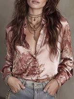 Retro elegant women's shirt with pink spots, lazy high-end satin leopard blouse, full of spring vibe 2XL rožinė