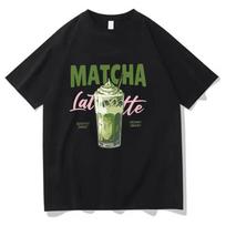 Matcha Latte Marškinėliai Žaliosios Arbatos Grafinis Marškinėlis Vintažinė Estetika Harajuku Gatvės Apranga Viršus Juokingas Maisto Menas Laisvalaikio Unisex Trumpomis Rankovėmis 4XL gray