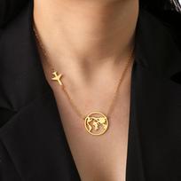 Jeshayuan Hollow World Map Necklace Aircraft And Globe Circle Charm Necklace Birthday Gifts 50cm brown