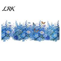 Easy to Clean Wall Decals Watercolor Stickers, Blue Flower Butterfly for Bedroom Damage-free Living Room, Removable PVC Art Decor Mural Fade-resistant mėlyna