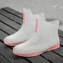 Japoniški skaidrūs unisex vidutinio blauzdos ilgio lietaus batai, neslystantis storas padas, vandeniui atsparūs lauko batai vyrams ir moterims. white