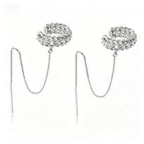 Zirconia-Studded Ear Cuff With Long Chain, Elegant Earrings Women 14k sidabras