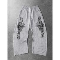Gothic Angel Sword Graffiti Printed Wide Leg Sports Pants Straight Leg Street Pants Suitable for Casual Wear Gym Daily Clothing L pilka