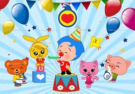 Kids Birthday Baby Shower Backdrop Cartoon Plim Plim Clown Magical Hero Design Portrait Photography Indoor Wall Decor Supplies 59x51.1inch/150*130cm blue